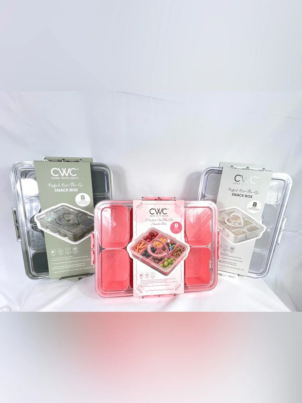 (3) Snack Boxes - 8 Compartment Meal Organizer